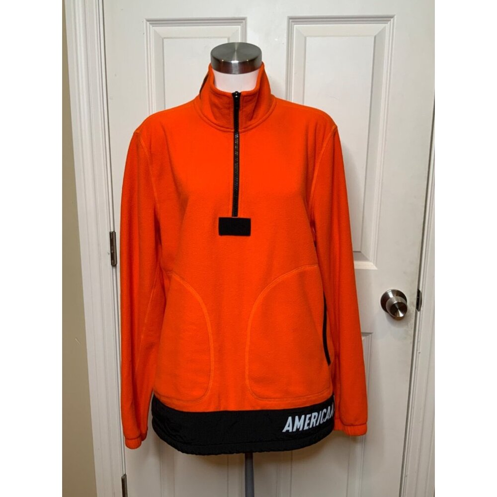 American Eagle Orange Fleece 1/4 Zip Long Sleeve Sweatshirt, Size L